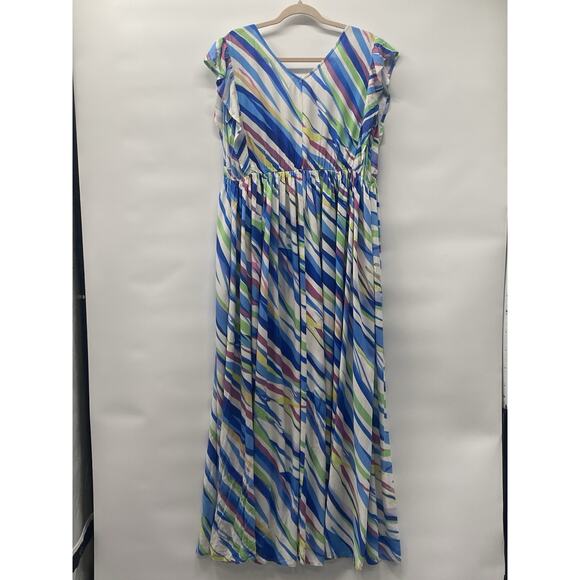 Easel Women’s Blue Green Pink Diagonal Stripe Maxi Dress Flowy Boho Size 16 - Picture 3 of 7